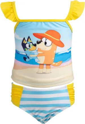 Bluey Girls UPF 50  Tankini Top and Bikini Bottom Swim Set Toddler to Little Kid Sizes (2T - 7-8)