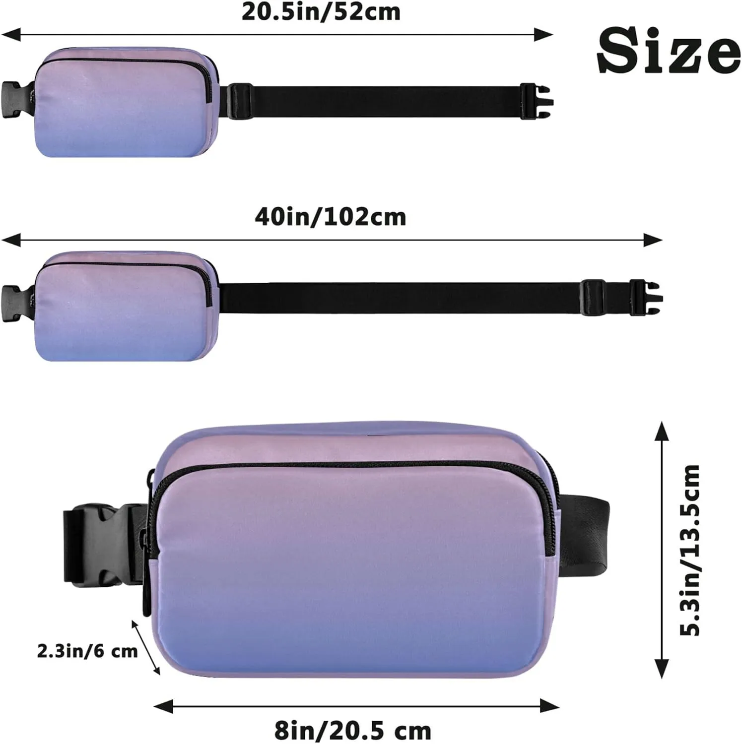 Blush Pink Blue Gradient Womens Fanny Pack Neon Belt Bag Hip Pouch Waterproof Waist Pouch for Women