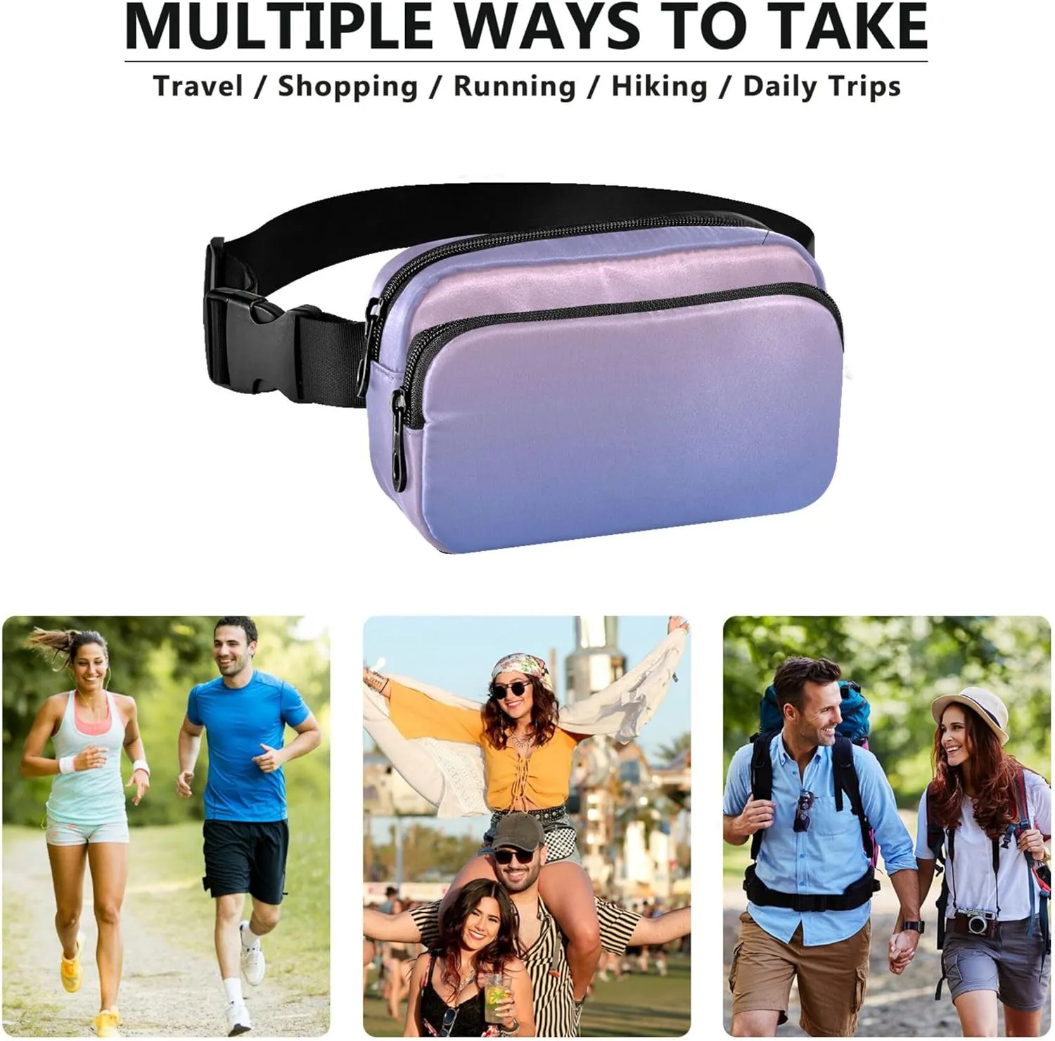 Blush Pink Blue Gradient Womens Fanny Pack Neon Belt Bag Hip Pouch Waterproof Waist Pouch for Women