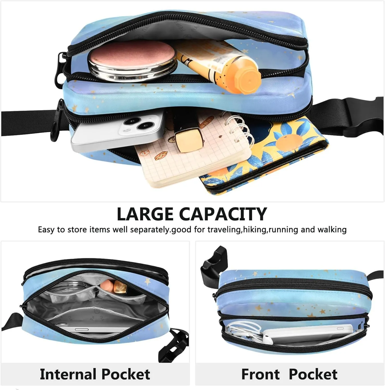 Bright Gold Constellations Fanny Packs Women Fashion Hip Pack Belt Pouch Waterproof Crossbody Waist Purse