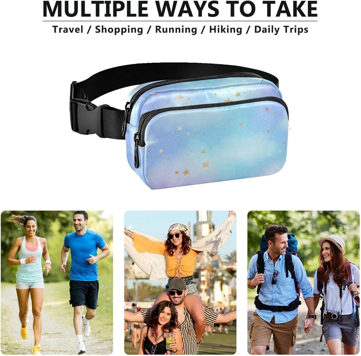 Bright Gold Constellations Fanny Packs Women Fashion Hip Pack Belt Pouch Waterproof Crossbody Waist Purse