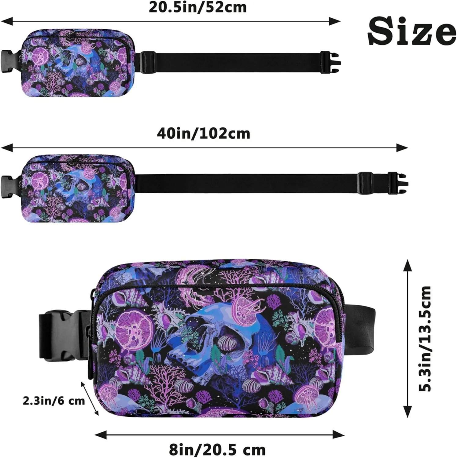 Bright Psychedelic Skulls Womens Fanny Pack Waterproof Large Hip Belt Bag Cute Travel Waist Pouch