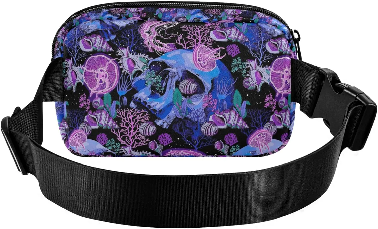 Bright Psychedelic Skulls Womens Fanny Pack Waterproof Large Hip Belt Bag Cute Travel Waist Pouch