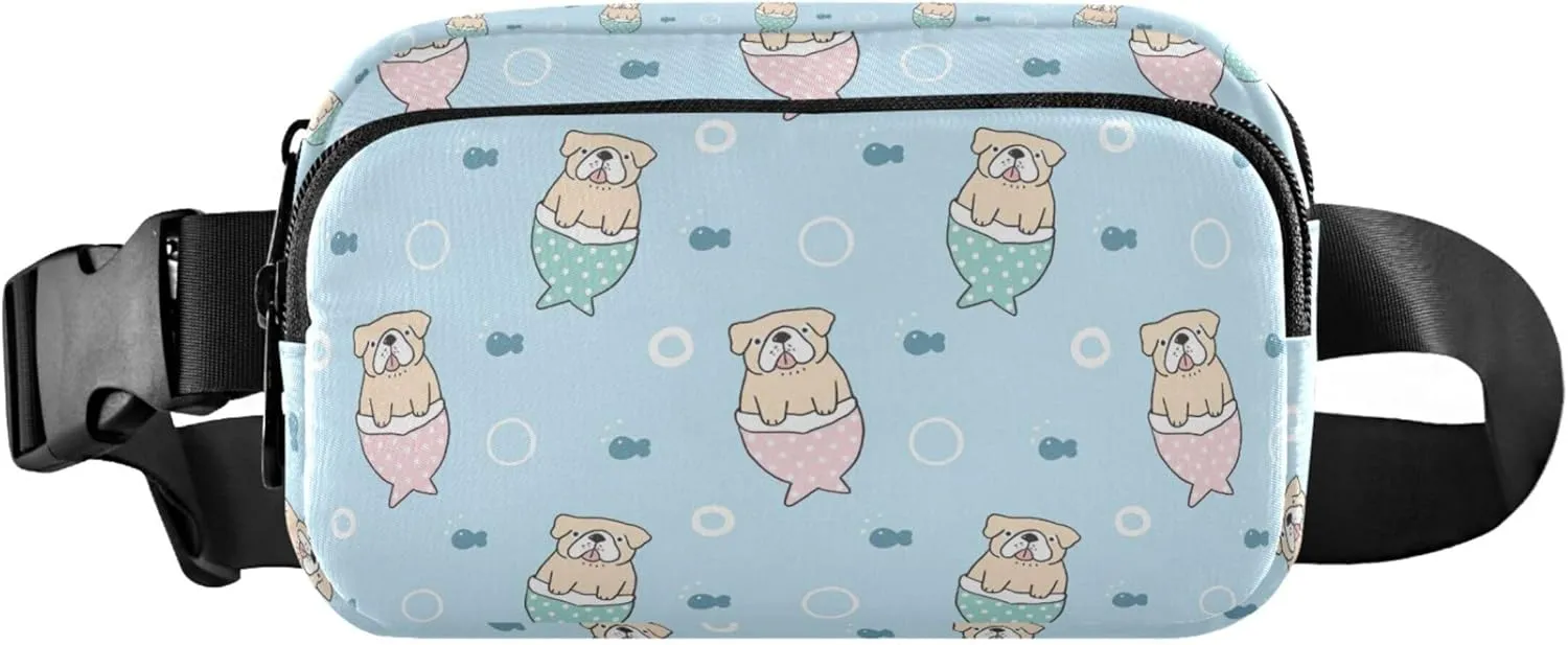 Bulldog Mermaid Sky Blue Fanny Packs for Women Waterproof Belt Bag Hip Pack Neon Crossbody Waist Bag