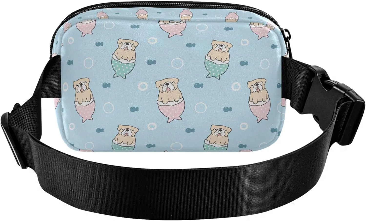 Bulldog Mermaid Sky Blue Fanny Packs for Women Waterproof Belt Bag Hip Pack Neon Crossbody Waist Bag
