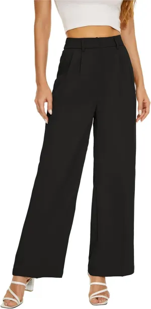 Business Casual Pants for Women Wide Leg Palazzo Trousers High Waist Straight Leg Pant Elastic Waist Lounge Bottoms