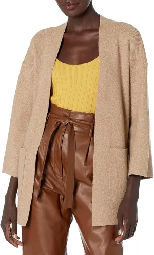 Cable Stitch Women's Brushed Kimono Sleeve Sweater Cardigan - Open Front Wide Long Sleeve Coatigan with Pockets
