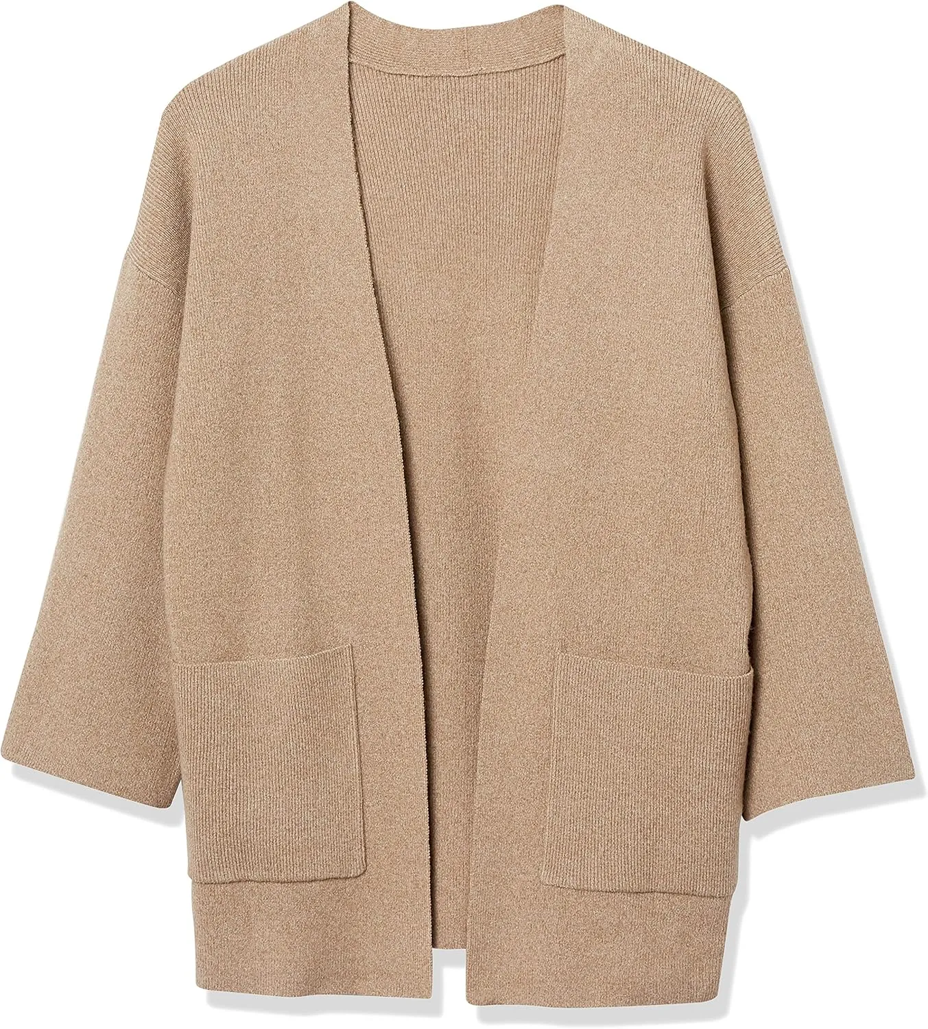 Cable Stitch Women's Brushed Kimono Sleeve Sweater Cardigan - Open Front Wide Long Sleeve Coatigan with Pockets