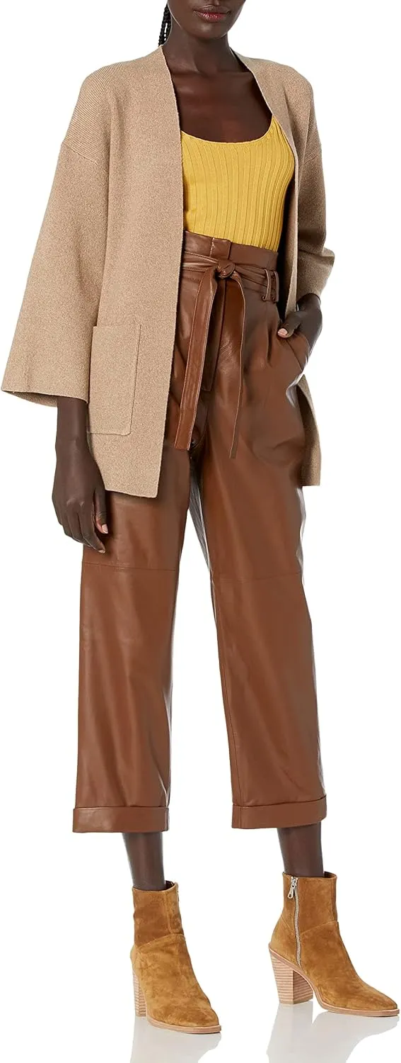 Cable Stitch Women's Brushed Kimono Sleeve Sweater Cardigan - Open Front Wide Long Sleeve Coatigan with Pockets