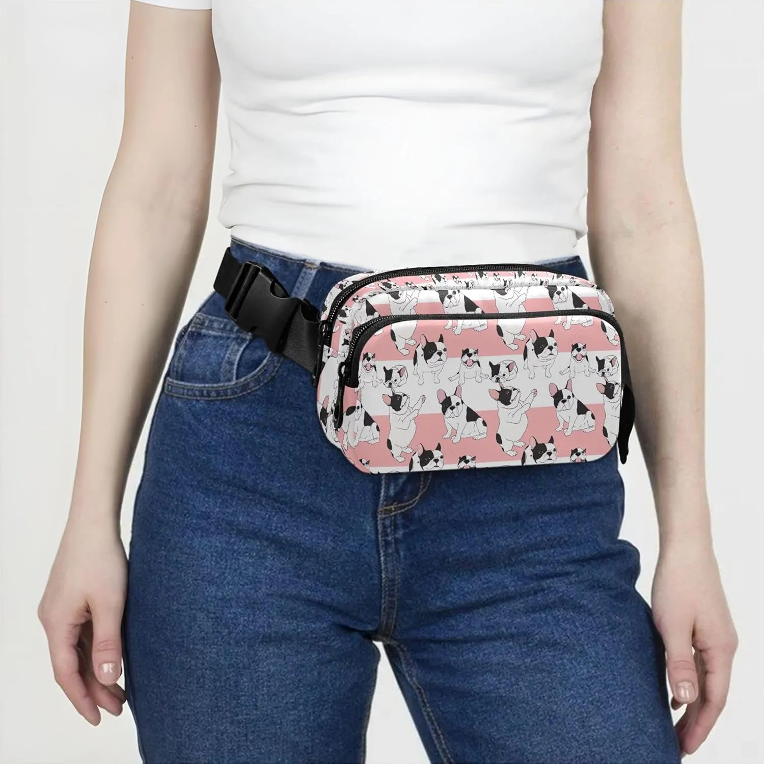 Cartoon French Bulldog Women Fanny Packs Waterproof Hip Bag Belt Pouch Cute Waist Purse for Women