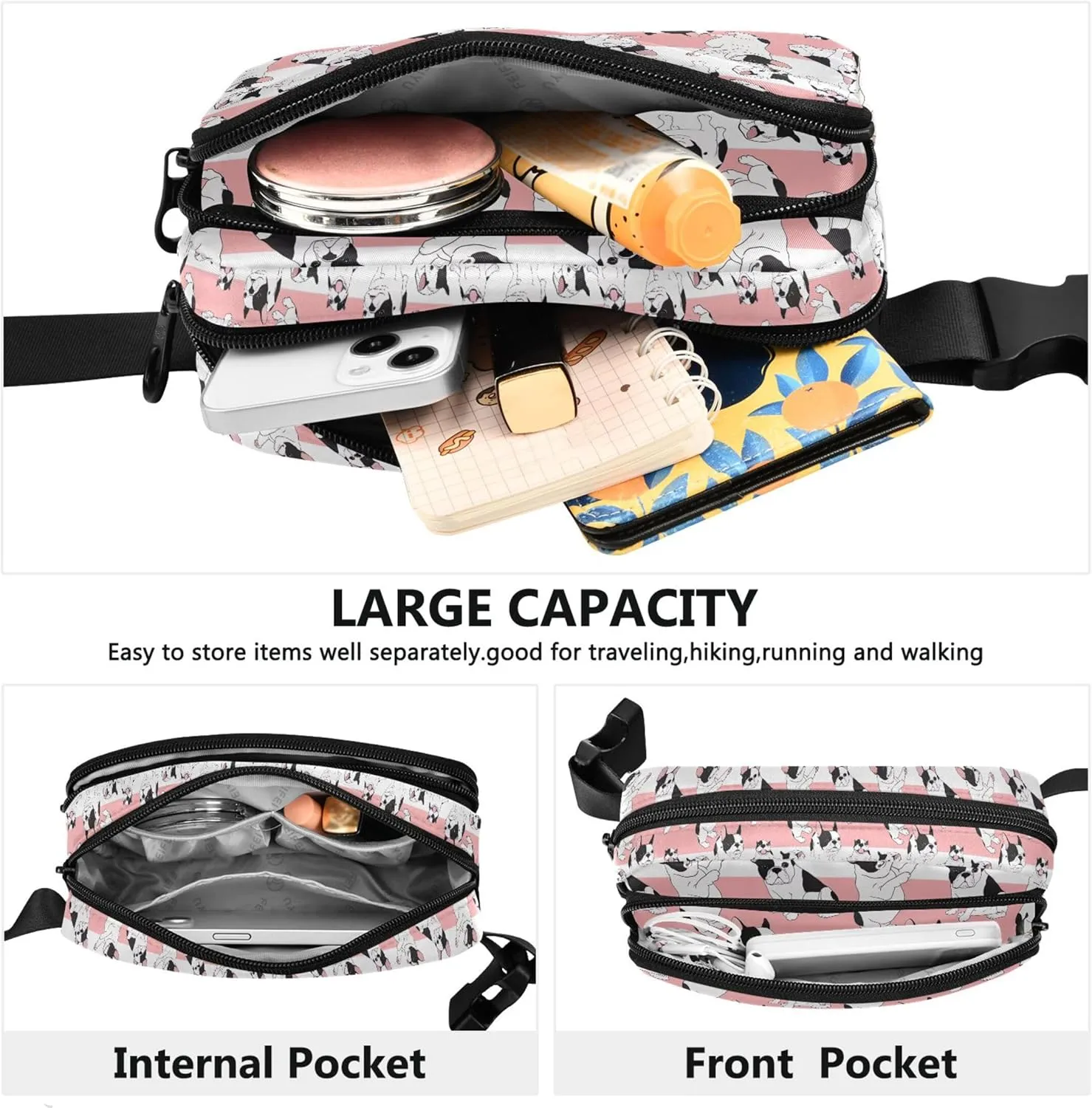 Cartoon French Bulldog Women Fanny Packs Waterproof Hip Bag Belt Pouch Cute Waist Purse for Women