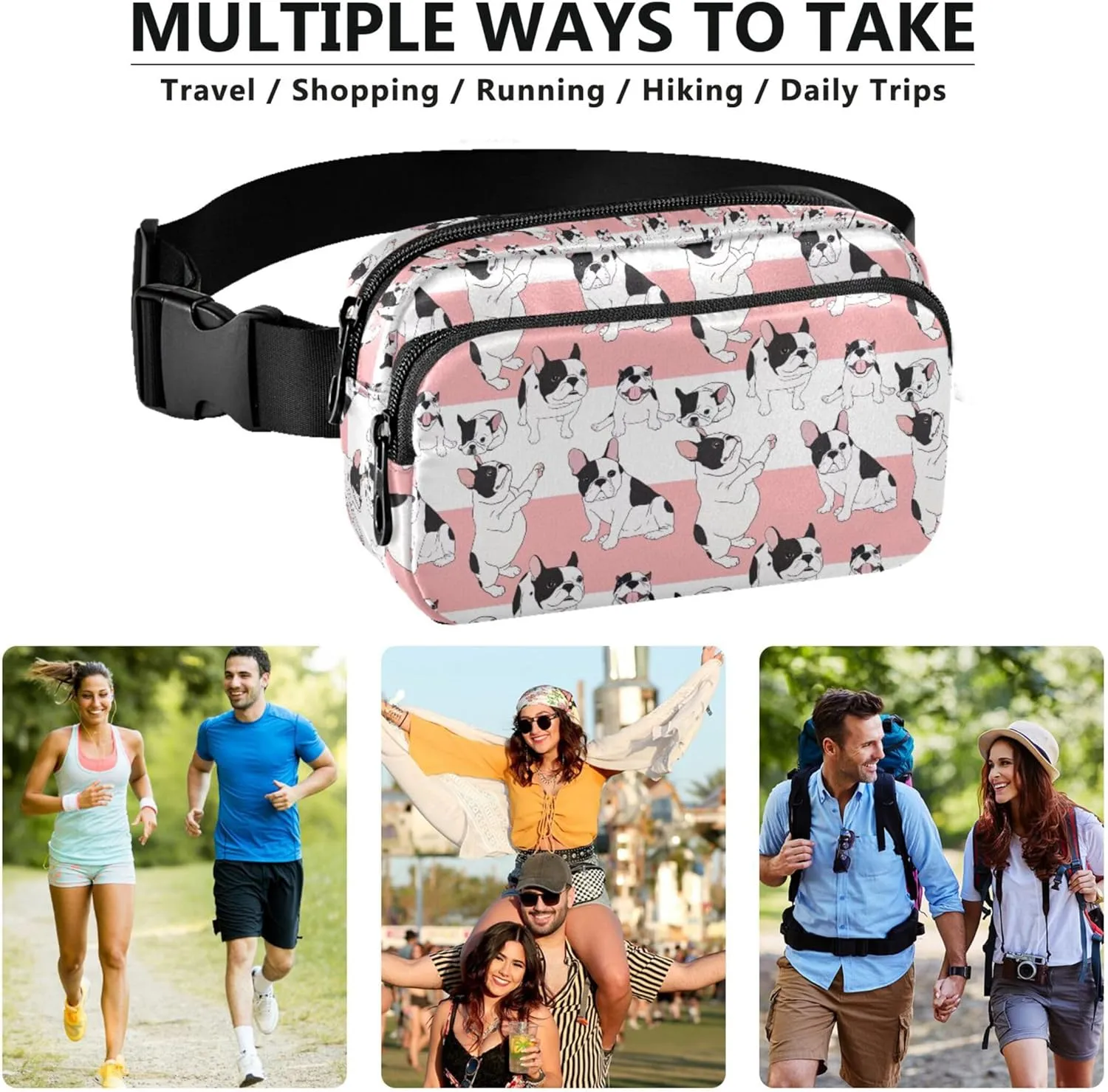 Cartoon French Bulldog Women Fanny Packs Waterproof Hip Bag Belt Pouch Cute Waist Purse for Women