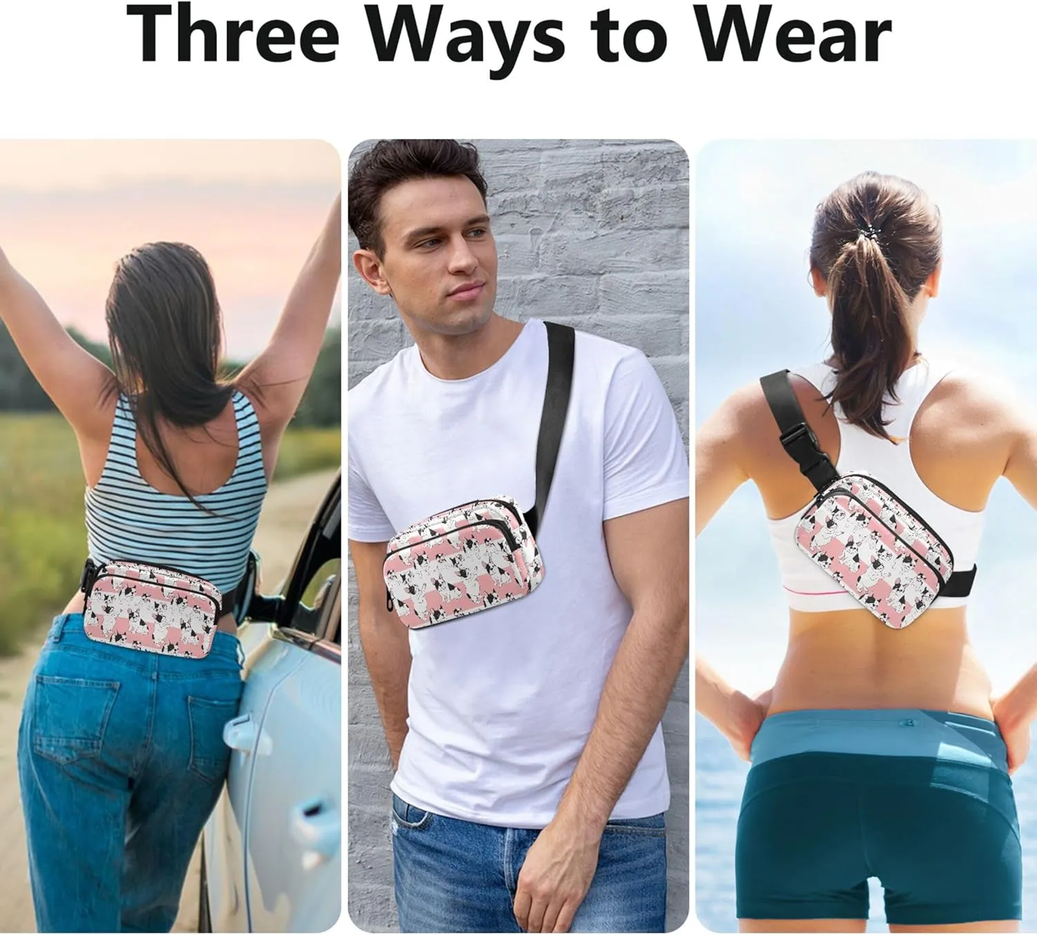 Cartoon French Bulldog Women Fanny Packs Waterproof Hip Bag Belt Pouch Cute Waist Purse for Women