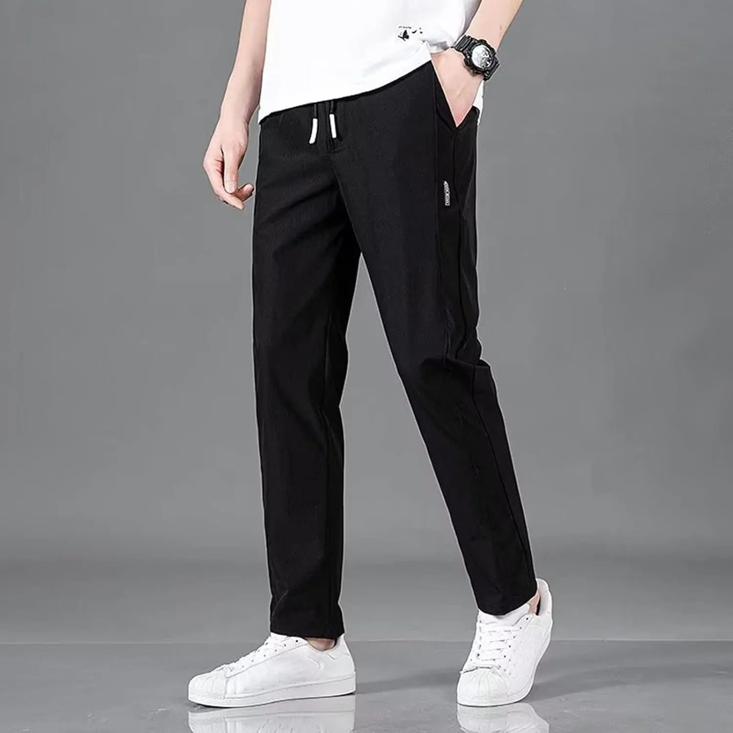 Casual Pants for Men Relaxed Fit Lightweight Drawstring Sweatpants Plus Size Elastic Waist Comfy Joggers Baggy Hiking Pants