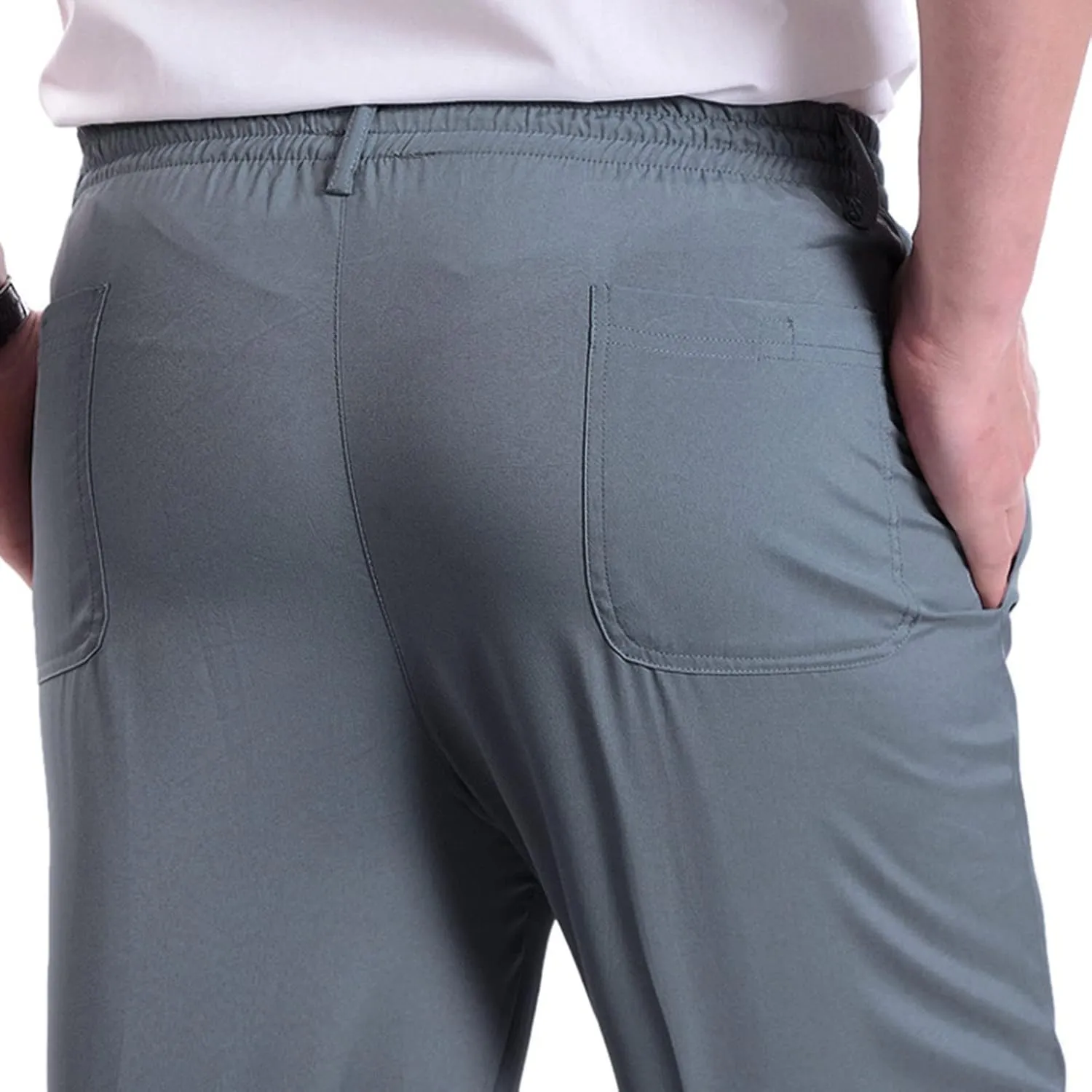 Casual Pants for Men Relaxed Fit Straight Leg Stretch Waist Trouser Lightweight Plus Size Summer Dress Pants with Pockets