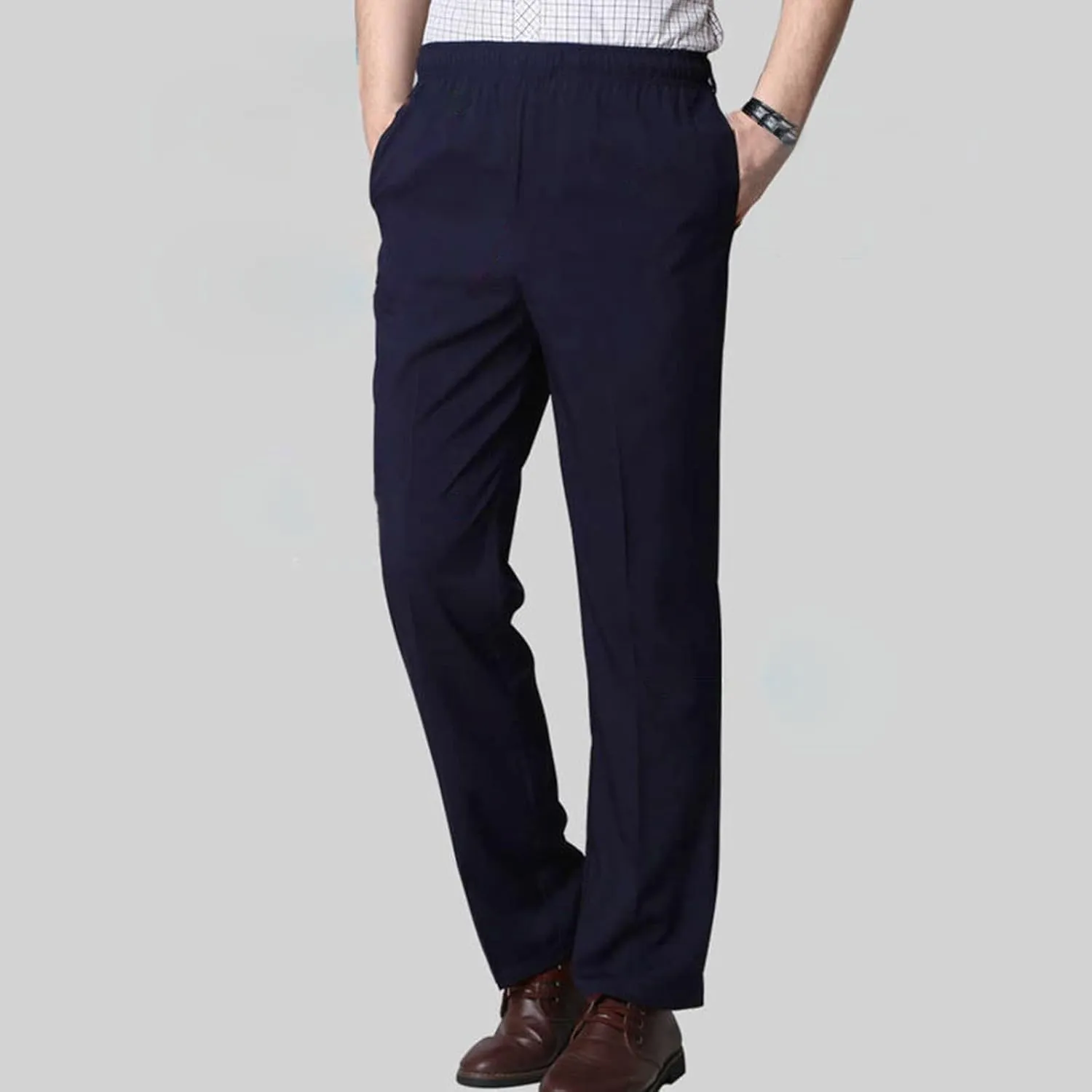 Casual Pants for Men Relaxed Fit Straight Leg Stretch Waist Trouser Lightweight Plus Size Summer Dress Pants with Pockets