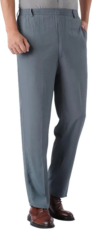 Casual Pants for Men Relaxed Fit Straight Leg Stretch Waist Trouser Lightweight Plus Size Summer Dress Pants with Pockets