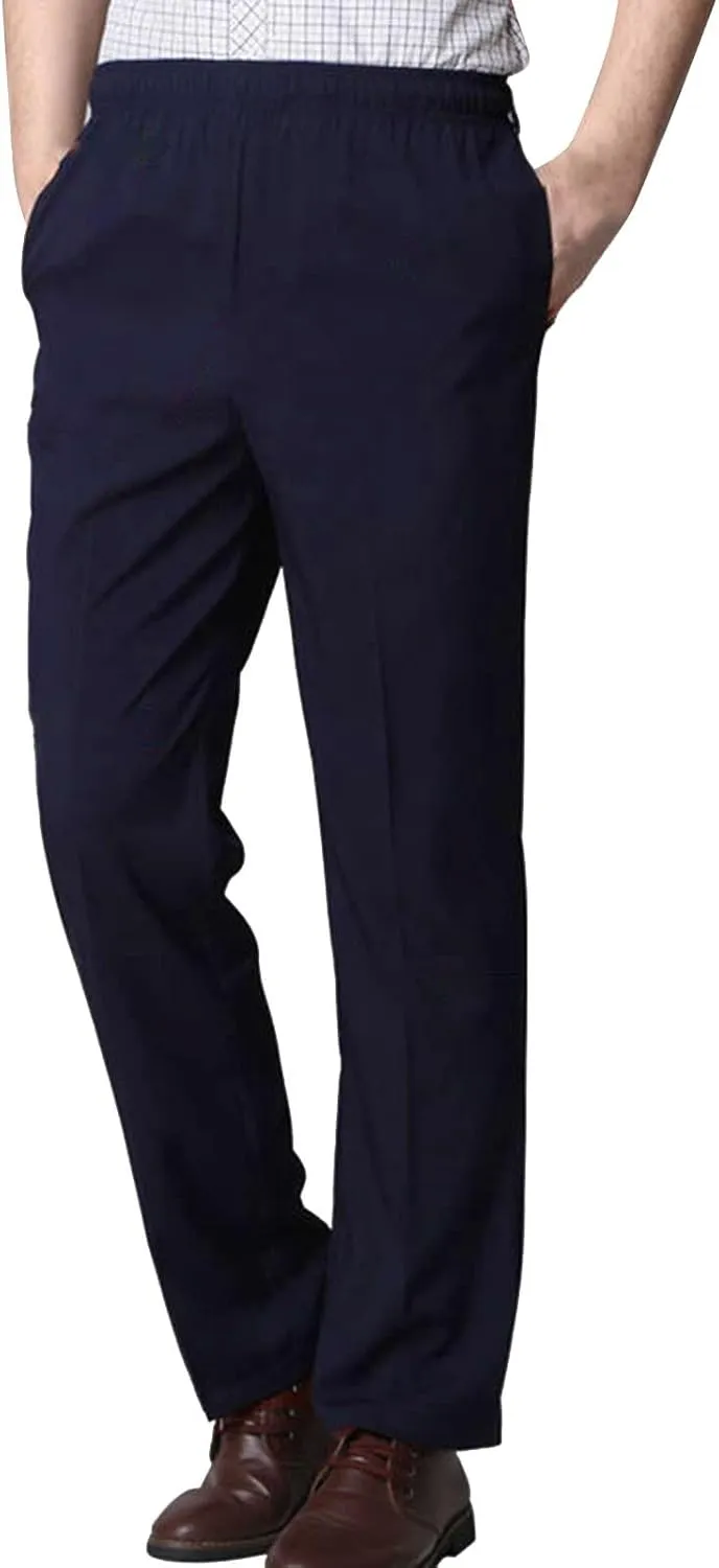 Casual Pants for Men Relaxed Fit Straight Leg Stretch Waist Trouser Lightweight Plus Size Summer Dress Pants with Pockets