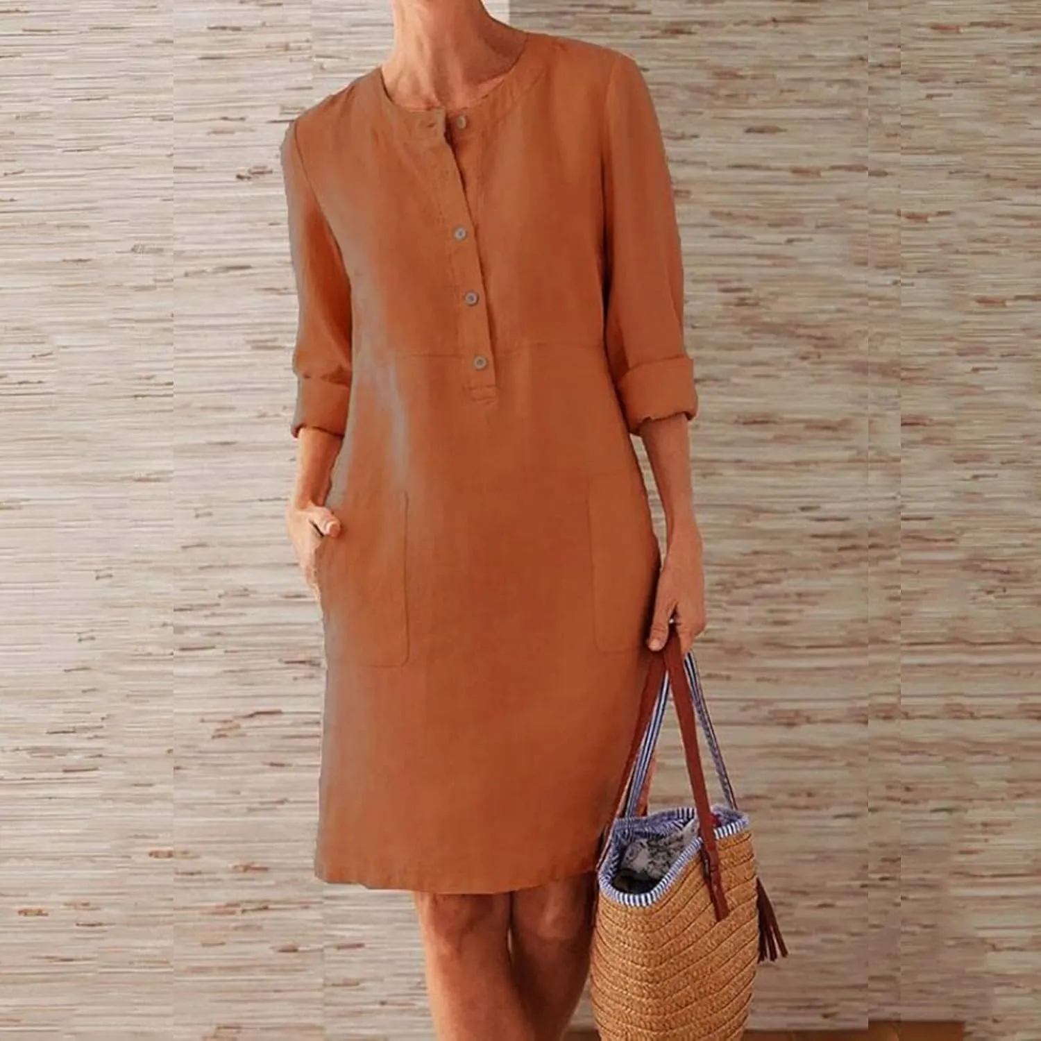 Ceboyel Women 2023 Button Linen Dresses Cotton Summer Midi Dresses Short Sleeve Casual Shirt Dress Ladies Teacher Clothing