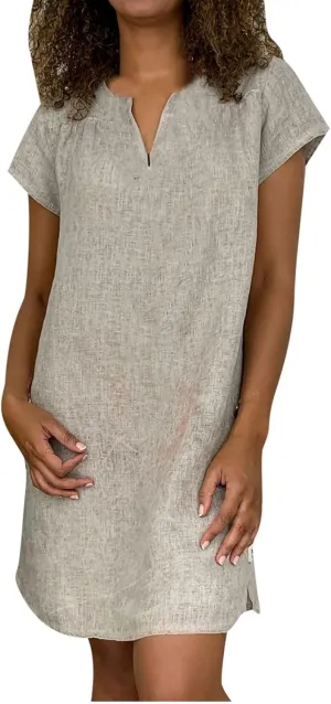Ceboyel Women Cotton Linen Short Dress Summer Shirt Dress V Neck Short Sleeve Beach Dresses Boho Ladies Clothing 2023