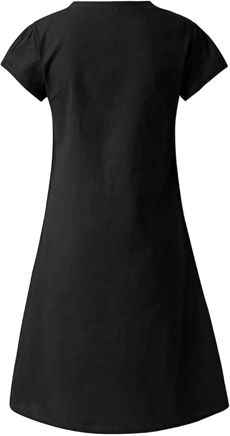 Ceboyel Women Cotton Linen Short Dress Summer Shirt Dress V Neck Short Sleeve Beach Dresses Boho Ladies Clothing 2023