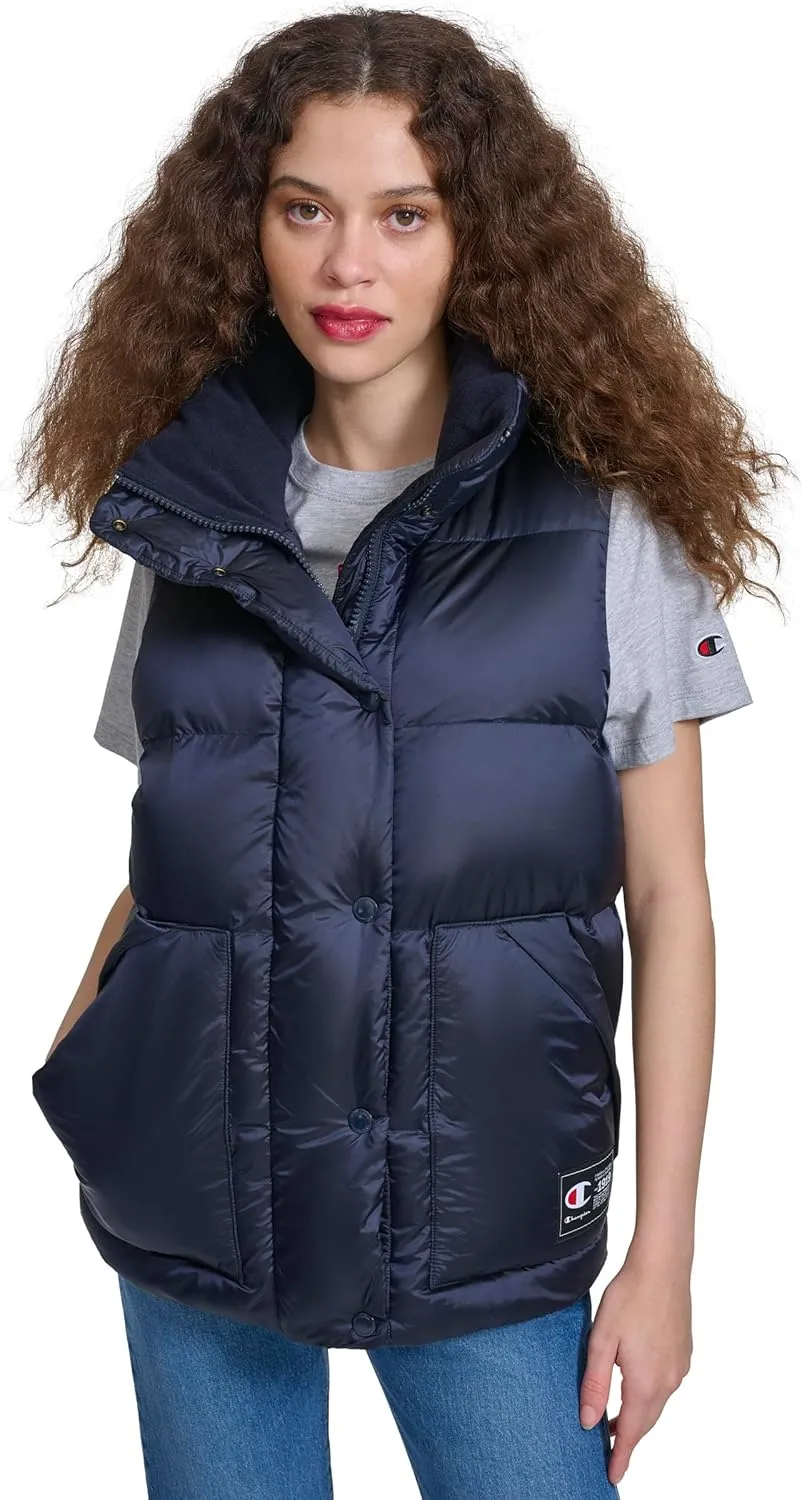 Champion Women's Satin Quilted Puffer Vest with Stand Collar