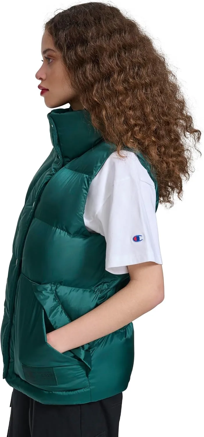 Champion Women's Satin Quilted Puffer Vest with Stand Collar