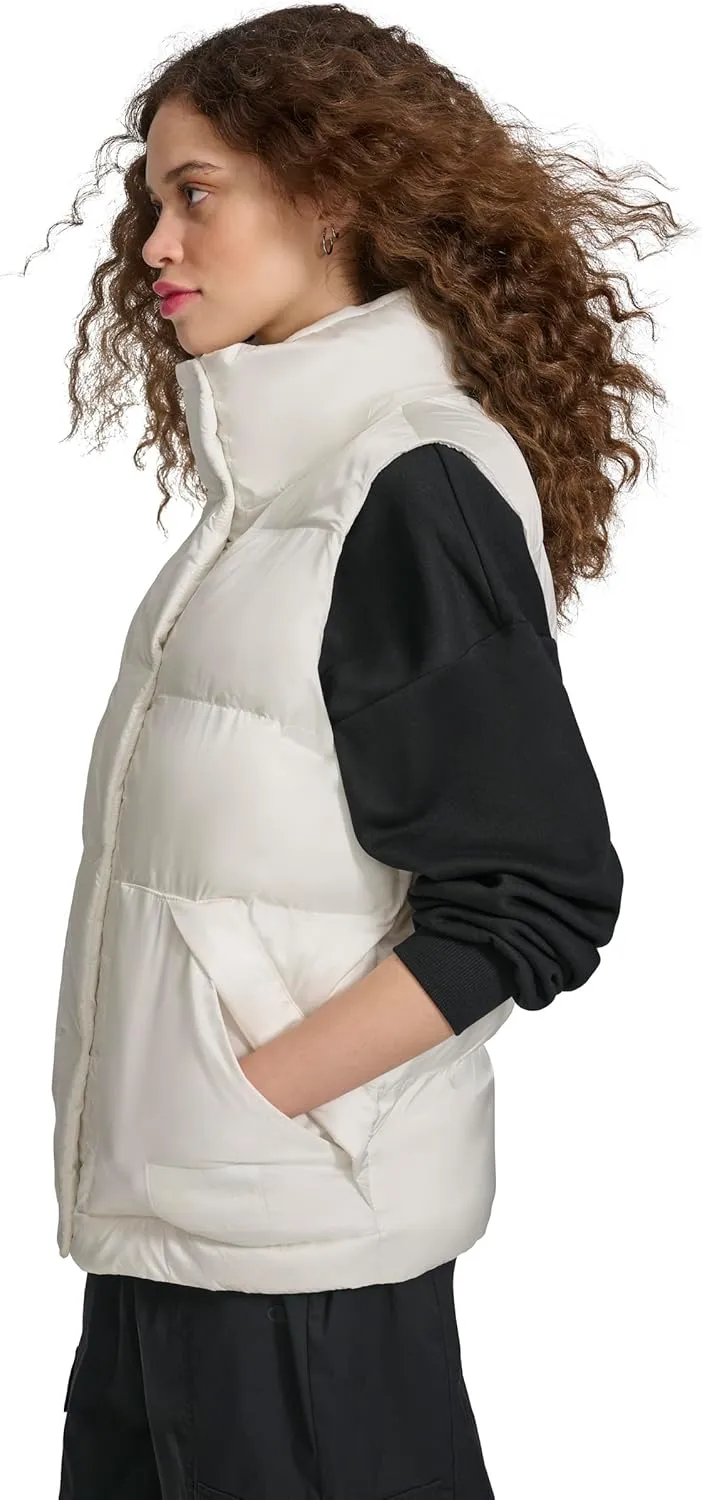 Champion Women's Satin Quilted Puffer Vest with Stand Collar