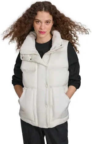 Champion Women's Satin Quilted Puffer Vest with Stand Collar