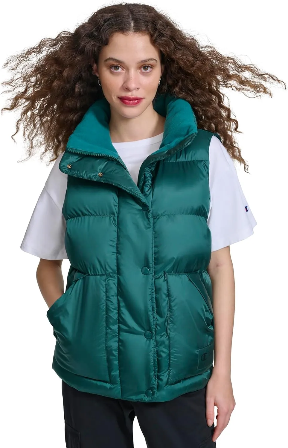 Champion Women's Satin Quilted Puffer Vest with Stand Collar