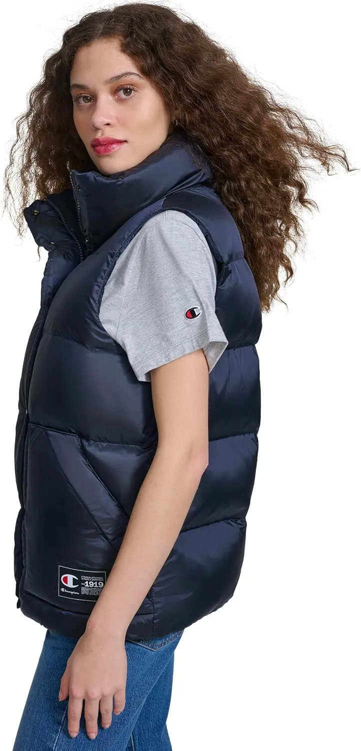 Champion Women's Satin Quilted Puffer Vest with Stand Collar