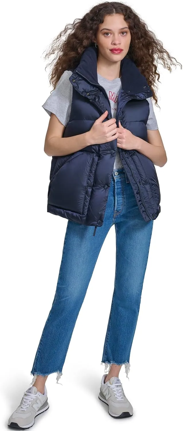 Champion Women's Satin Quilted Puffer Vest with Stand Collar