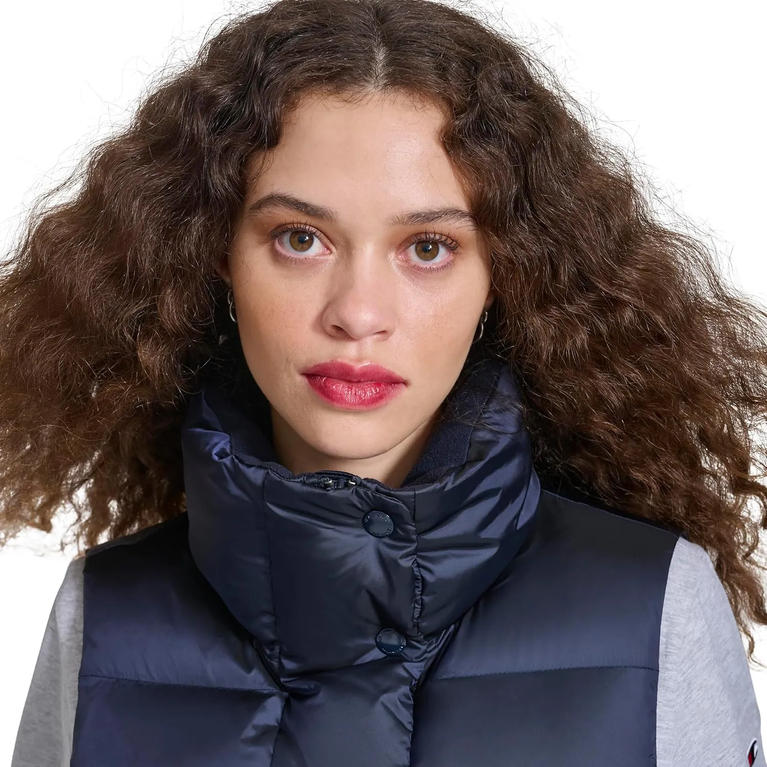 Champion Women's Satin Quilted Puffer Vest with Stand Collar