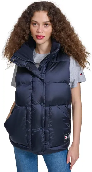 Champion Women's Satin Quilted Puffer Vest with Stand Collar