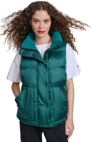 Champion Women's Satin Quilted Puffer Vest with Stand Collar