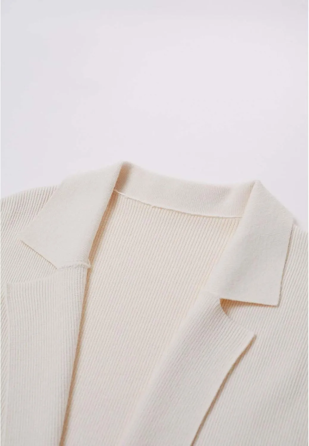 CHICWISH Women's Open Front Cardigan Long Sleeve Notch Lapel Belted Longline Coatigan Ribbed Knit Coat With Pockets