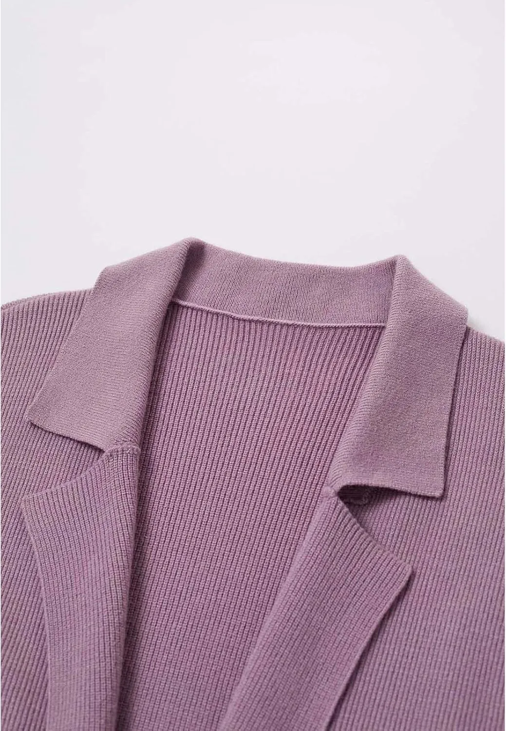 CHICWISH Women's Open Front Cardigan Long Sleeve Notch Lapel Belted Longline Coatigan Ribbed Knit Coat With Pockets
