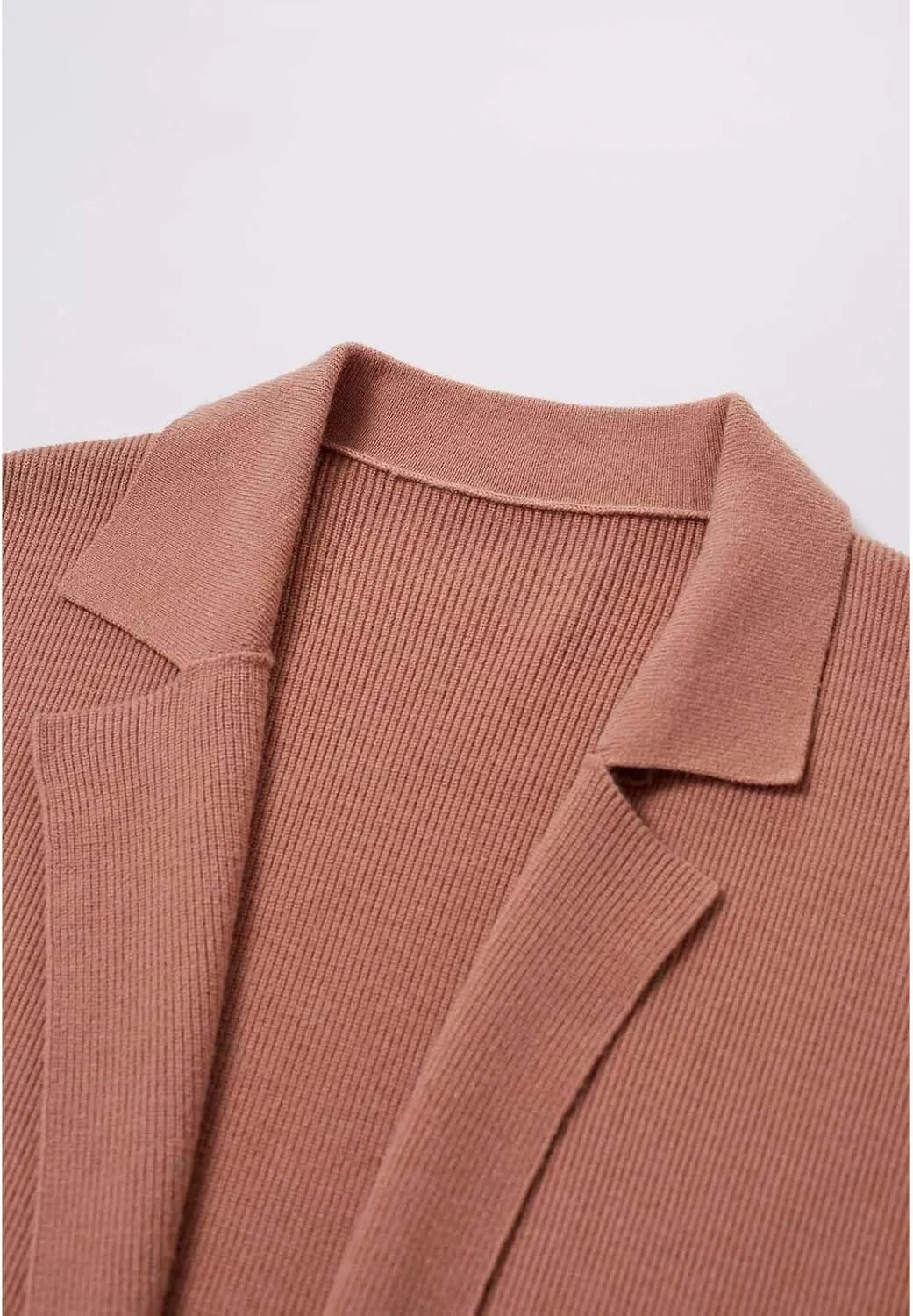 CHICWISH Women's Open Front Cardigan Long Sleeve Notch Lapel Belted Longline Coatigan Ribbed Knit Coat With Pockets