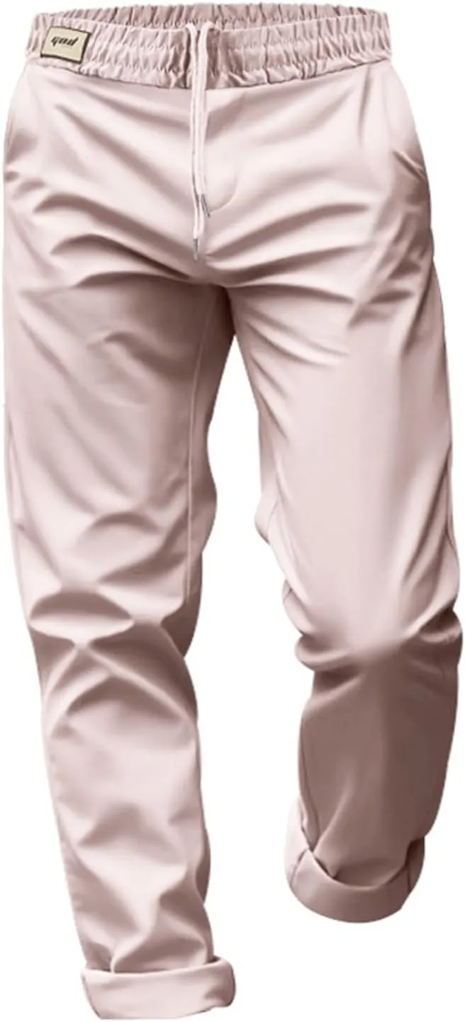 Chino Pants Men Slim Fit Drawstring Waist Dress Pants with Pockets Lightweight Straight Leg Business Casual Pants