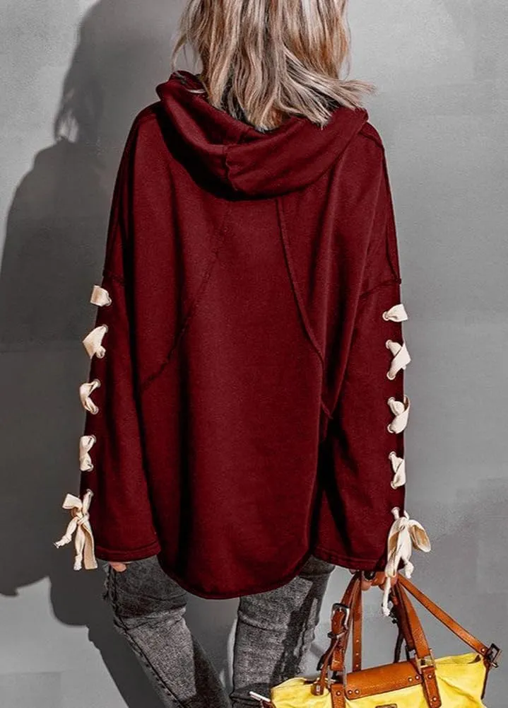 chouyatou Women's Oversized Cowl Neck Hooded Long Batwing Sleeve Side Slit Casual Hoodie Sweatshirt