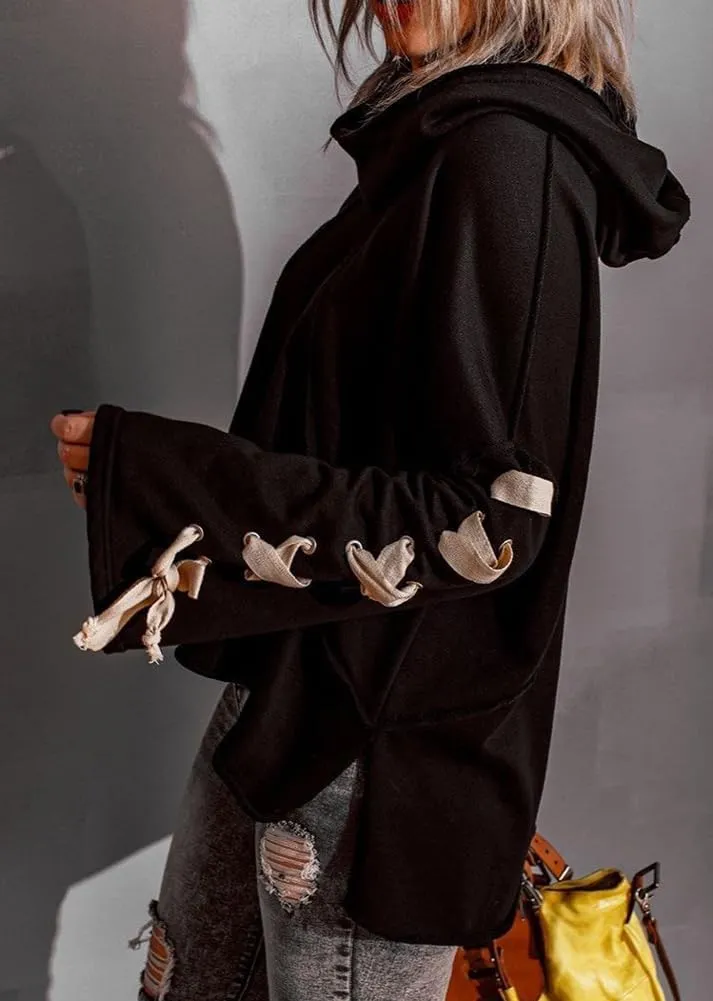 chouyatou Women's Oversized Cowl Neck Hooded Long Batwing Sleeve Side Slit Casual Hoodie Sweatshirt