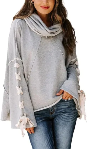 chouyatou Women's Oversized Cowl Neck Hooded Long Batwing Sleeve Side Slit Casual Hoodie Sweatshirt