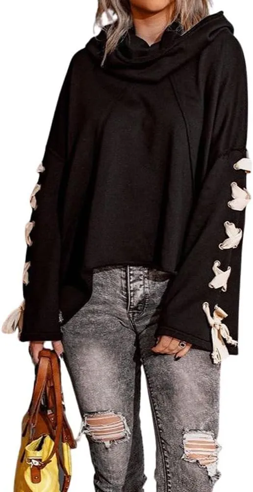 chouyatou Women's Oversized Cowl Neck Hooded Long Batwing Sleeve Side Slit Casual Hoodie Sweatshirt