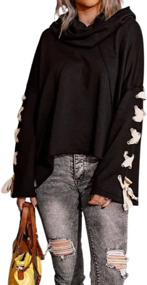 chouyatou Women's Oversized Cowl Neck Hooded Long Batwing Sleeve Side Slit Casual Hoodie Sweatshirt