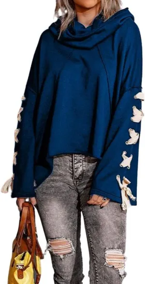 chouyatou Women's Oversized Cowl Neck Hooded Long Batwing Sleeve Side Slit Casual Hoodie Sweatshirt