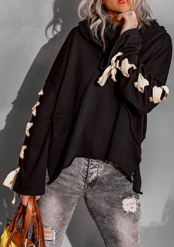 chouyatou Women's Oversized Cowl Neck Hooded Long Batwing Sleeve Side Slit Casual Hoodie Sweatshirt