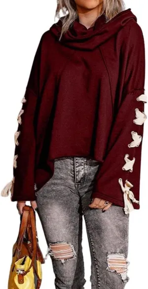 chouyatou Women's Oversized Cowl Neck Hooded Long Batwing Sleeve Side Slit Casual Hoodie Sweatshirt