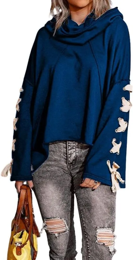 chouyatou Women's Oversized Cowl Neck Hooded Long Batwing Sleeve Side Slit Casual Hoodie Sweatshirt