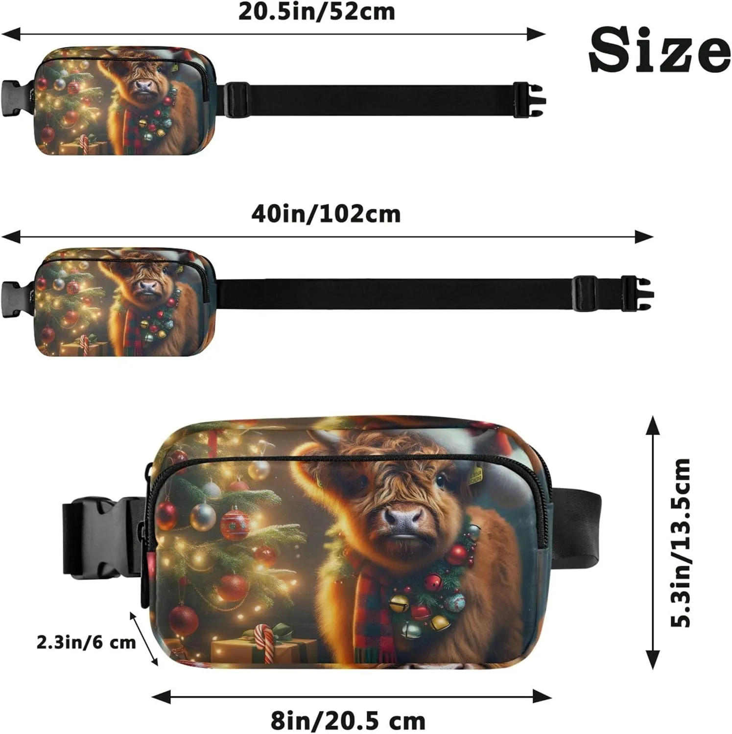 Christmas Cute Highland Cow Fanny Packs Women Waterproof Hip Bag Belt Pouch Cute Crossbody Waist Bag