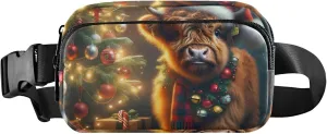 Christmas Cute Highland Cow Fanny Packs Women Waterproof Hip Bag Belt Pouch Cute Crossbody Waist Bag